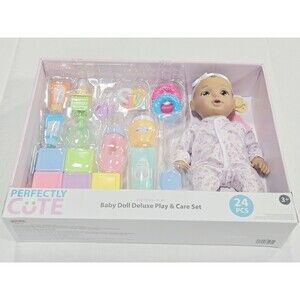 Perfectly Cute 24pc Baby Doll Deluxe Play and Care Set - Dark Brown Hair
